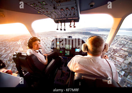 USA, California, San Francisco, flying over San Francisco towards the Golden Gate Bridge in the Airship Ventures Zepplin Stock Photo