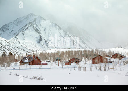 Usa California Mammoth Cabins Perched Below The Snow Capped