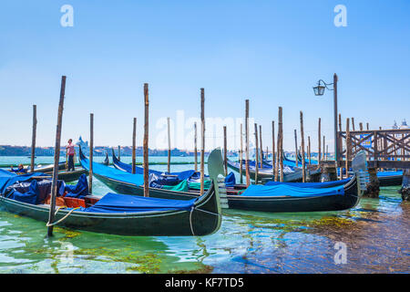 Italy venice italy moored gondolas on the Grand Canal Venice Riva degli Schiavoni Venice italy eu europe Stock Photo