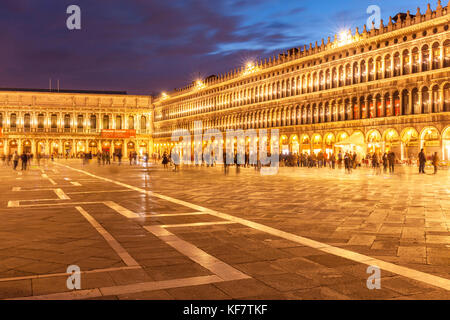 VENICE ITALY VENICE view of the Procuratie Vecchie side cafes and restaurants in St. Mark's Square Piazza San Marco at night Venice Italy EU Europe Stock Photo