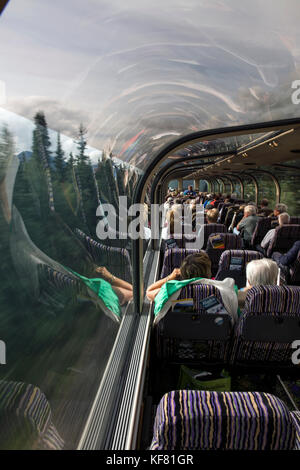 USA, Alaska, Denali National Park, the McKinley Explorer can seat 86 to 88 passengers in the upper level dome which offers a 360 degree view, these pa Stock Photo