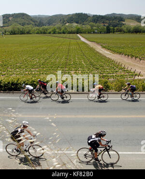 USA, California, Healdsburg, a group of cyclists on Dry Creek road near Sonoma County Stock Photo