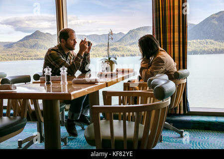 CANADA, Vancouver, British Columbia, passengers enjoy a meal while cruising the Discovery Passage in the Inside Passage, Holland America Cruise Ship t Stock Photo