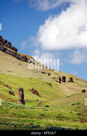 EASTER ISLAND, CHILE, Isla de Pascua, Rapa Nui, Rano Raraku is a volcanic crater on the lower slopes of Terevaka, it supplied nearly 95% of the island Stock Photo