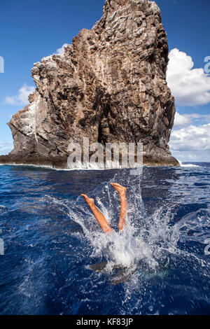 EASTER ISLAND, CHILE, Isla de Pascua, Rapa Nui, aboard the boat leaving the Hanga Roa harbor to go snorkeling and freedriving near Isla Moti Nui, the  Stock Photo