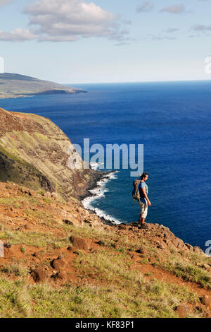 EASTER ISLAND, CHILE, Isla de Pascua, Rapa Nui, the breathtaking scenery viewed while hiking around Poike, the oldest volcano on the Island Stock Photo