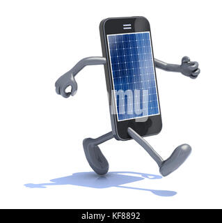 smart phone with solar panel, arms and legs that runs, 3d illustration Stock Photo