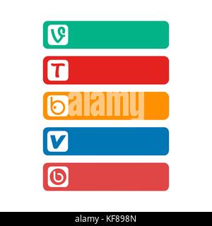 Collection of popular social media logos printed on paper: Vine, Tinder, Tango and others. Stock Vector
