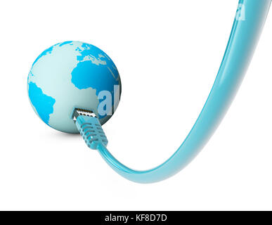Ethernet cable, internet connection, bandwidth. The world on the web. World Connections, Globe Stock Photo