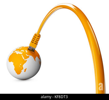 Ethernet cable, internet connection, bandwidth. The world on the web. World Connections, Globe Stock Photo