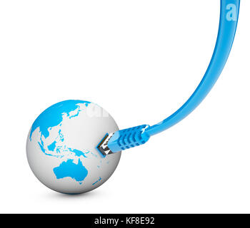 Ethernet cable, internet connection, bandwidth. The world on the web. World Connections, Globe Stock Photo