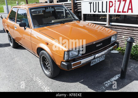 Lappeenranta, Finland - July 1, 2017: Orange brown Toyota Corolla stands on a parking lot. Type E70, fourth generation produced in 1979–1983 by Toyota Stock Photo