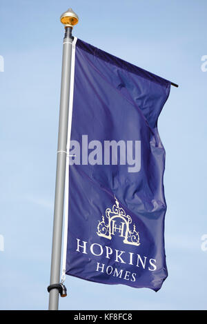 Advertising flag for Hopkins Homes new housing development at Hunstanton in Norfolk. Stock Photo