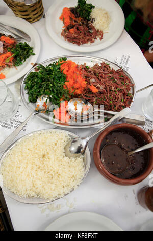 BRAZIL, Rio de Janiero, Santa Theresa, brightly colored dishes served for lunch at Bar do Mineiro Stock Photo