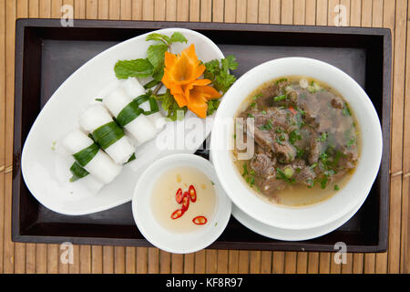 VIETNAM, Hue, goi cuon (fresh summer roll) and pho bo (beef noodle dish) Stock Photo