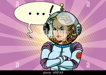 Comic illustration of angry woman astronaut Stock Vector