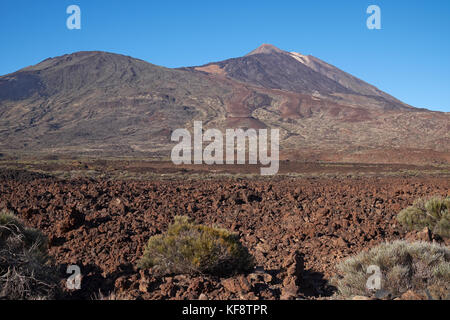 Lava field leading towards Mount Teide. Teide National Park, Tenerife, Canary Islands, Spain. Stock Photo