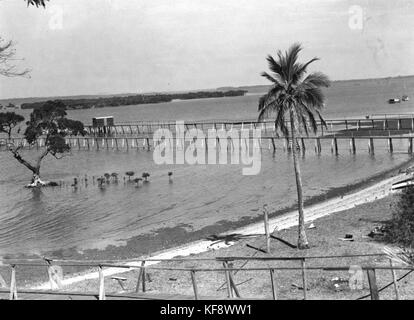 1 111412 Moreton Bay and the jetty, as seen from Cleveland Point, 1940 Stock Photo