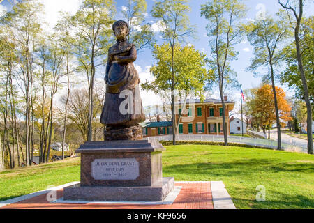 Statue of first lady Julia Dent Grant in the background is the home of civil war general and 18th president Ulysses S. Grant. Galena Illinois USA, Stock Photo