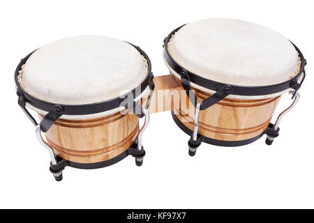 A set of wooden bongos isolated on a white background Stock Photo