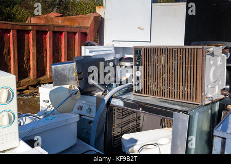 Broken electrical and white goods in recycling center, Ireland Stock Photo