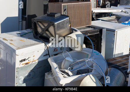 Broken electrical and white goods in recycling center, Ireland Stock Photo
