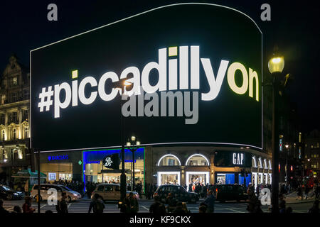 The Piccadillyon advertising screen at Piccadilly Circus in London's West End is the largest digital LED 4K screen in Europe. Stock Photo