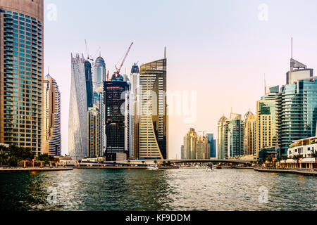 Scenic view of Dubai Marina in UAE in the evening Stock Photo