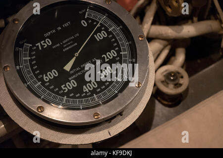 Depth gauge, HMS Alliance, Royal Navy Submarine Museum, Gosport ...