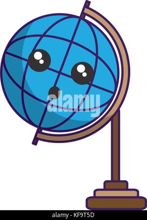 kawaii global sphere icon over white background vector illustration