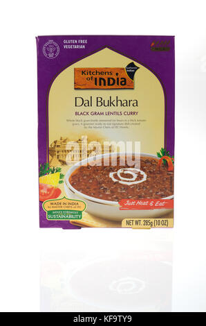 Box of Dal Bukhara Black gram Lentils Curry in a mild tomato gravy readymeal made in India Stock Photo