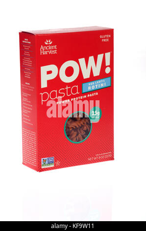 POW! Red Lentil Rotini Pasta box from Ancient Harvest company Stock Photo