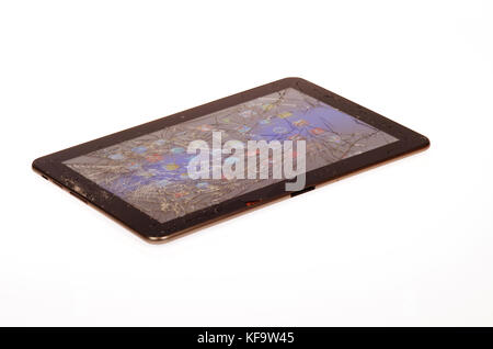 Samsung tablet with broken cracked glass screen from being dropped Stock Photo