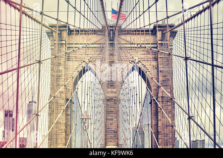 Vintage filtered picture of Brooklyn Bridge, one of New York City symbols, USA. Stock Photo