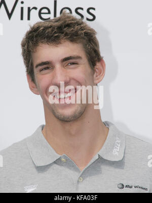 Olympic swimming gold medalist Michael Phelps makes an appearance for AT&T Wireless inTustin, CA on October 5, 2004. Photo by Francis Specker Stock Photo