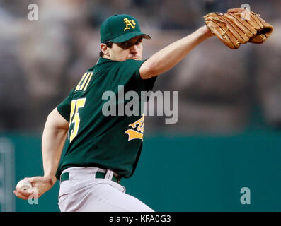 Barry Zito of the Oakland Athletics pitches during a 2002 MLB season game  against the Los Angeles Angels at Angel Stadium, in Anaheim, California.  (Larry Goren/Four Seam Images via AP Images Stock