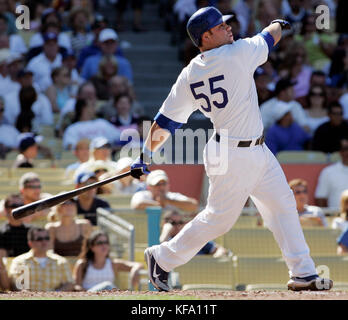 Los Angeles Dodgers Russell Martin follows through on this home run off San Diego Padres pitcher Cla Meredith in the seventh inning of a baseball game in Los Angeles on Sunday, Sept. 17, 2006. Photo by Francis Specker Stock Photo