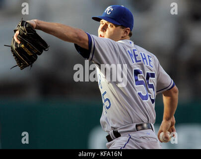 Kansas City Royals' Gil Meche pitches against the Los Angeles Angels during the first inning of a baseball game in Anaheim, Calif., on Tuesday, June 26, 2007. Photo by Francis Specker Stock Photo