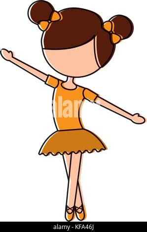 the little girl danced ballet with tutu dress and bun hair Stock Vector