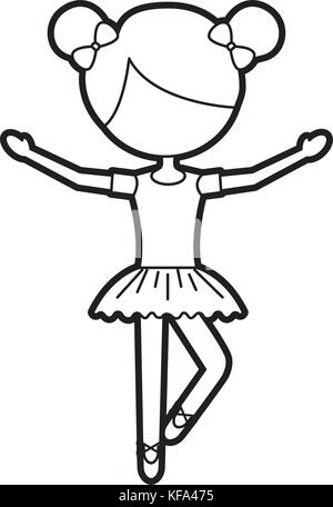 the little girl danced ballet with tutu dress and bun hair Stock Vector