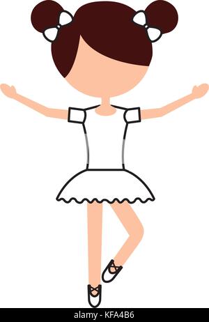 the little girl danced ballet with tutu dress and bun hair Stock Vector