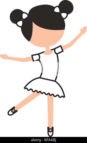 the little girl danced ballet with tutu dress and bun hair Stock Vector