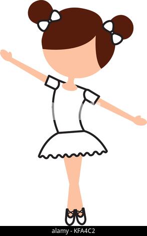 the little girl danced ballet with tutu dress and bun hair Stock Vector