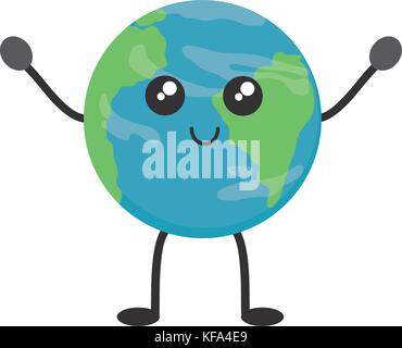 kawaii global sphere icon over white background vector illustration