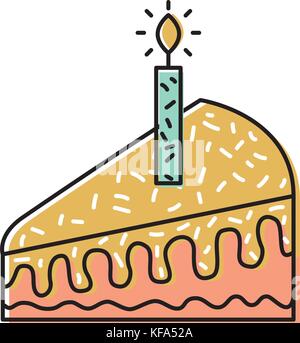 piece of cake with one candle celebrating the birthday Stock Vector