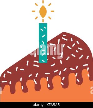 piece of cake with one candle celebrating the birthday Stock Vector