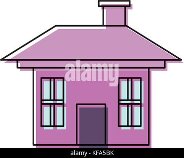 flat line colored house over white background vector illustration Stock ...
