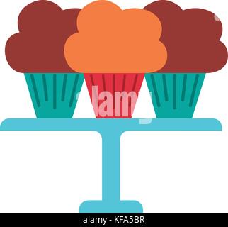 three birthday cupcakes arranged on a serving tray Stock Vector