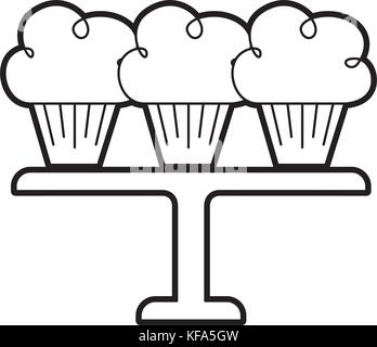 three birthday cupcakes arranged on a serving tray Stock Vector