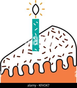 piece of cake with one candle celebrating the birthday Stock Vector